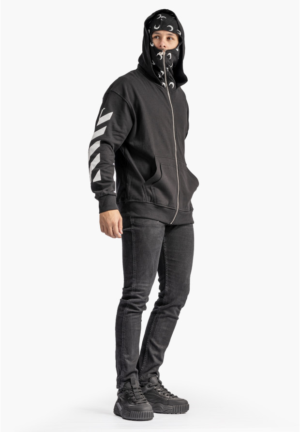 Bluza Rozpinana Męska Z Kapturem i Kominiarką Czarna Plus Eighteen FR-7602