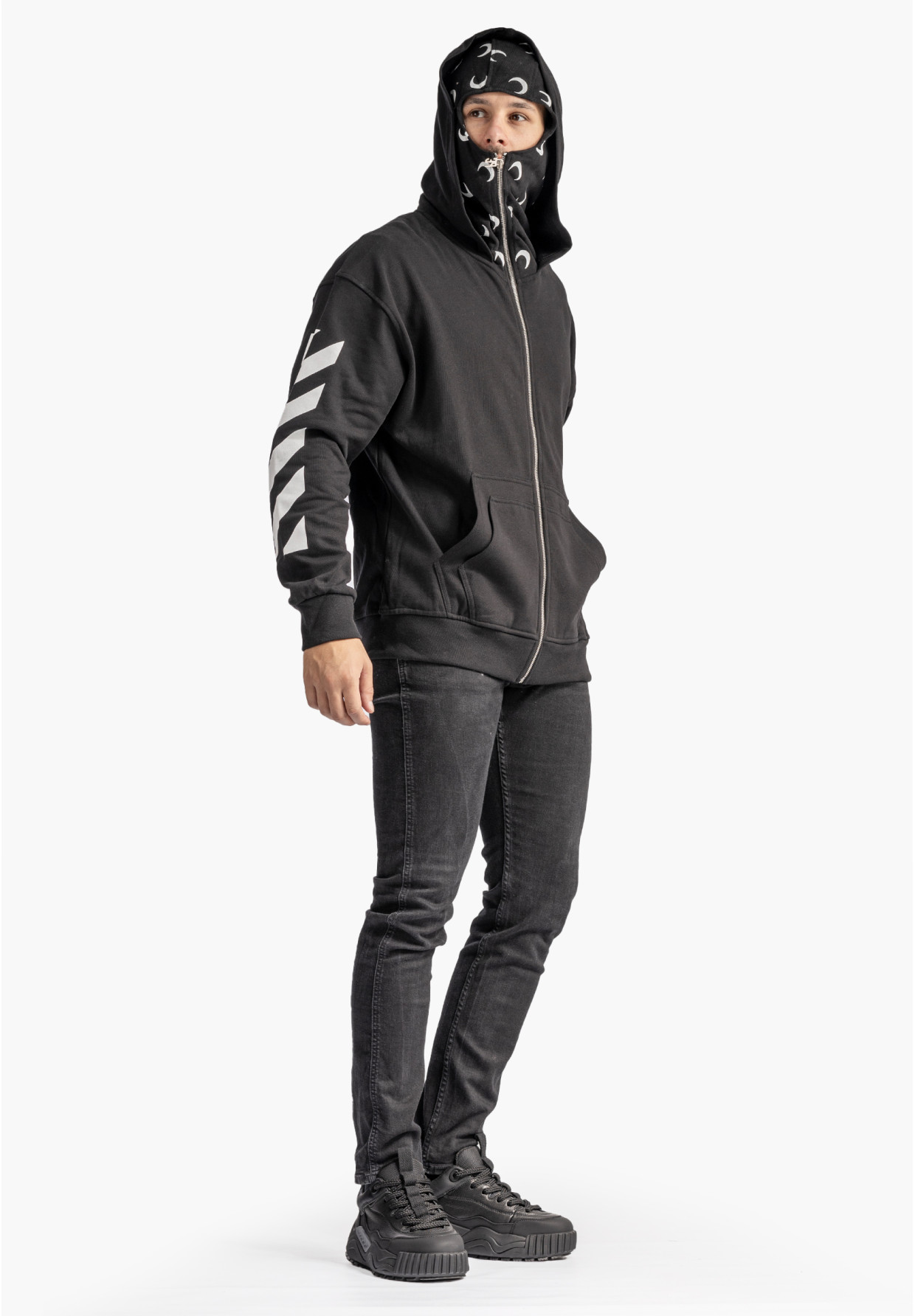 Bluza Rozpinana Męska Z Kapturem i Kominiarką Czarna Plus Eighteen FR-7602