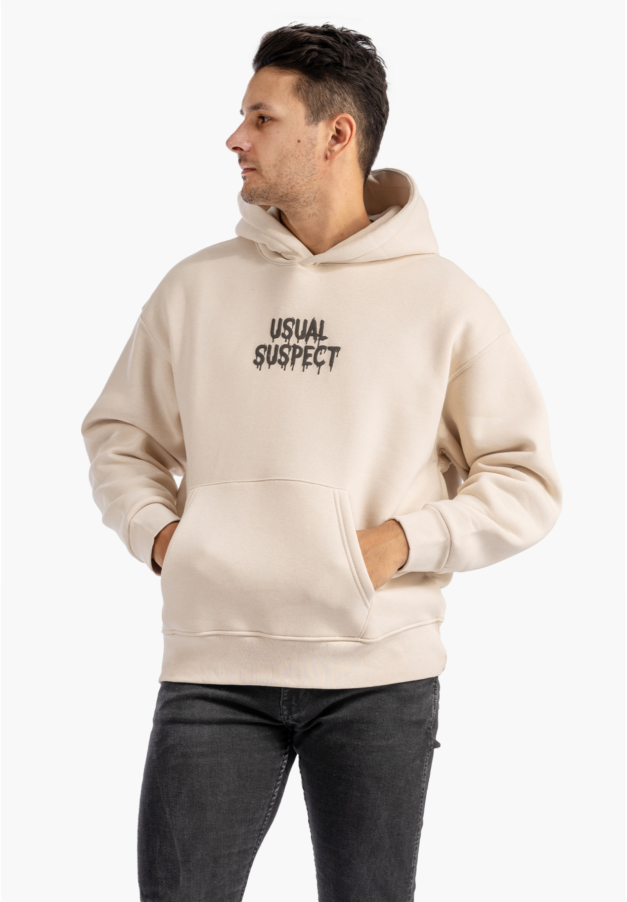 Bluza Męska Z Kapturem Mickey Mouse Casual Streetwear Beżowa 2512