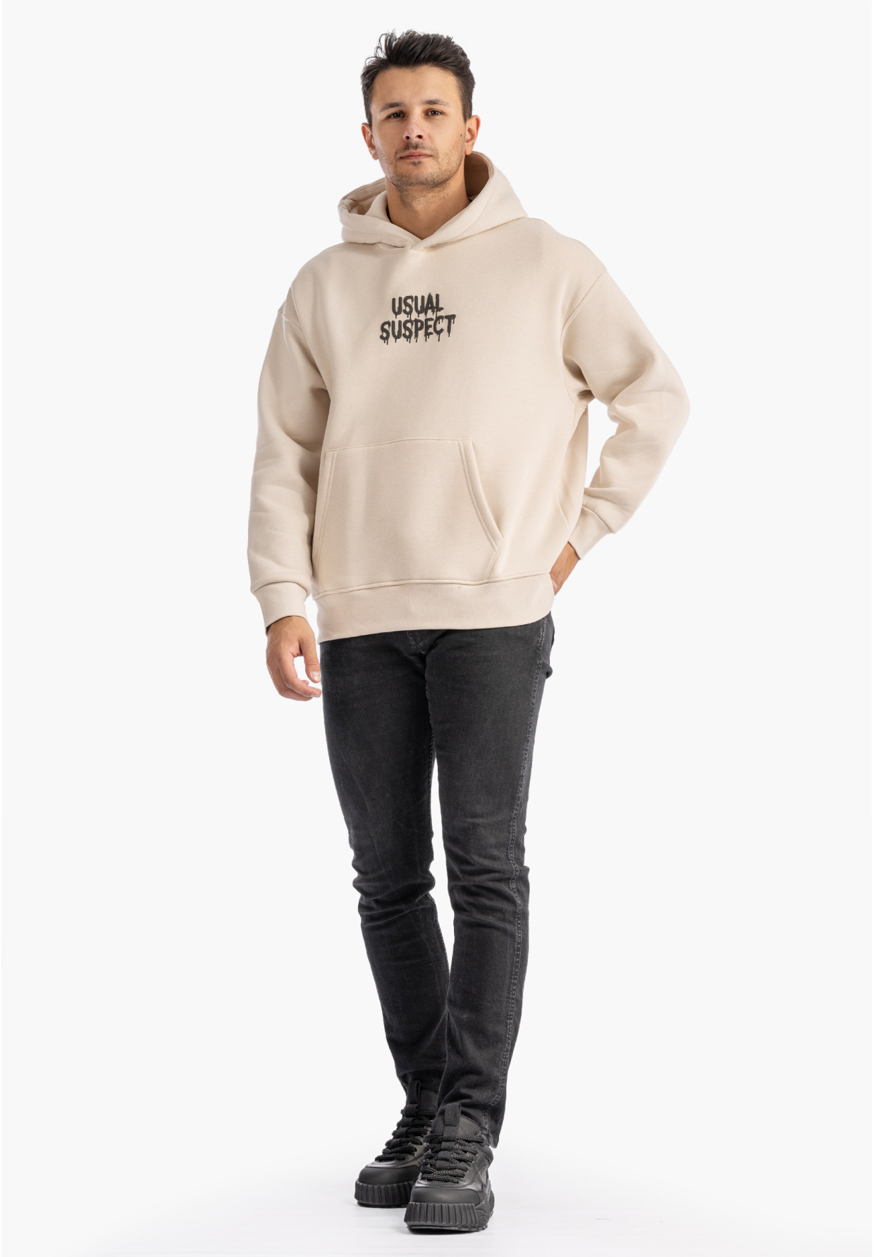 Bluza Męska Z Kapturem Mickey Mouse Casual Streetwear Beżowa 2512