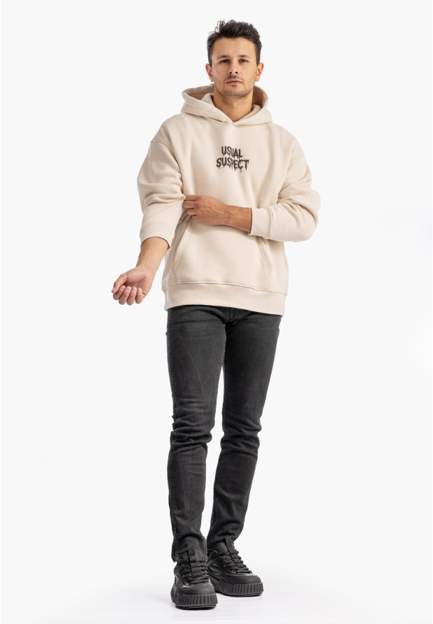 Bluza Męska Z Kapturem Mickey Mouse Casual Streetwear Beżowa 2512
