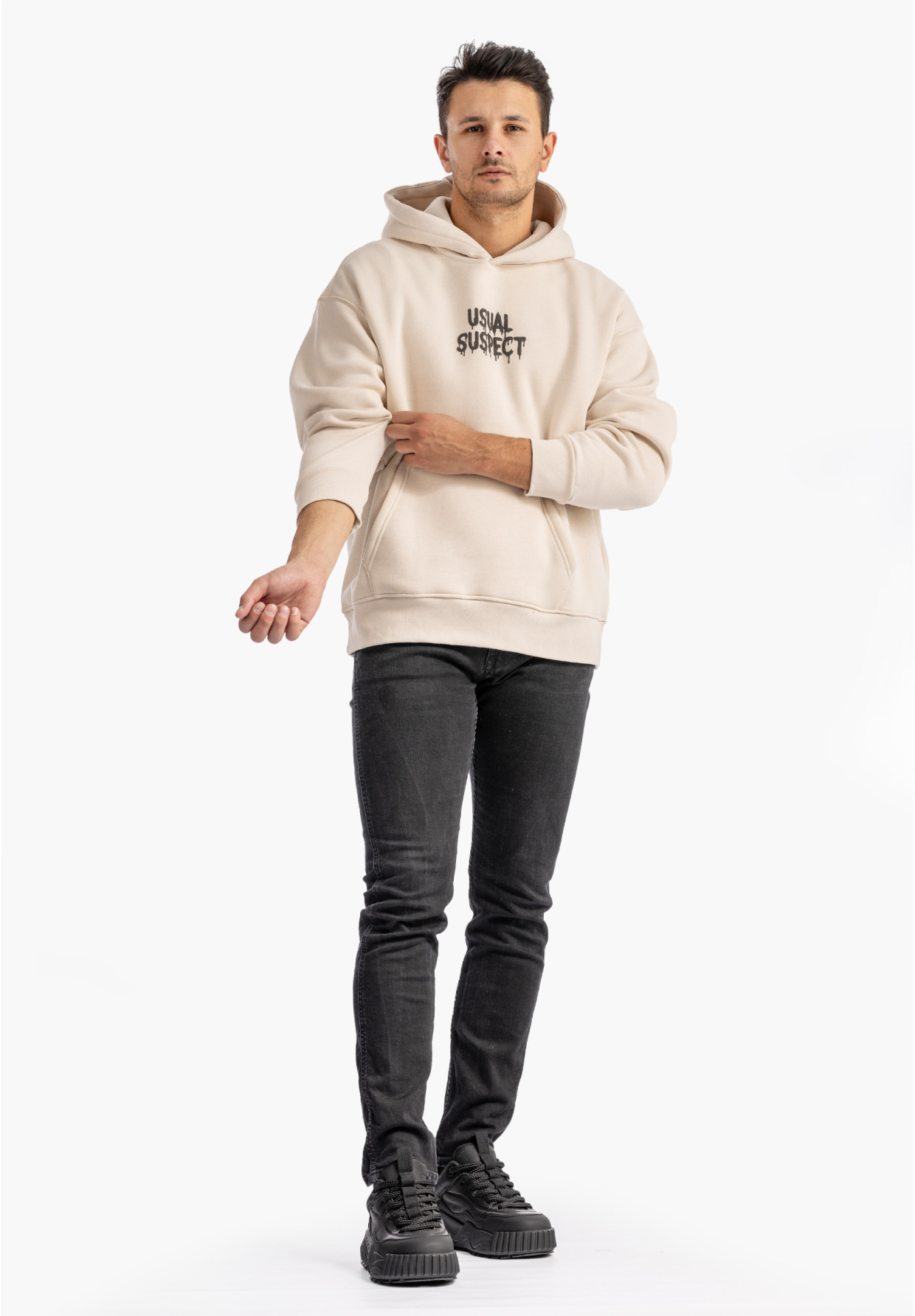 Bluza Męska Z Kapturem Mickey Mouse Casual Streetwear Beżowa 2512