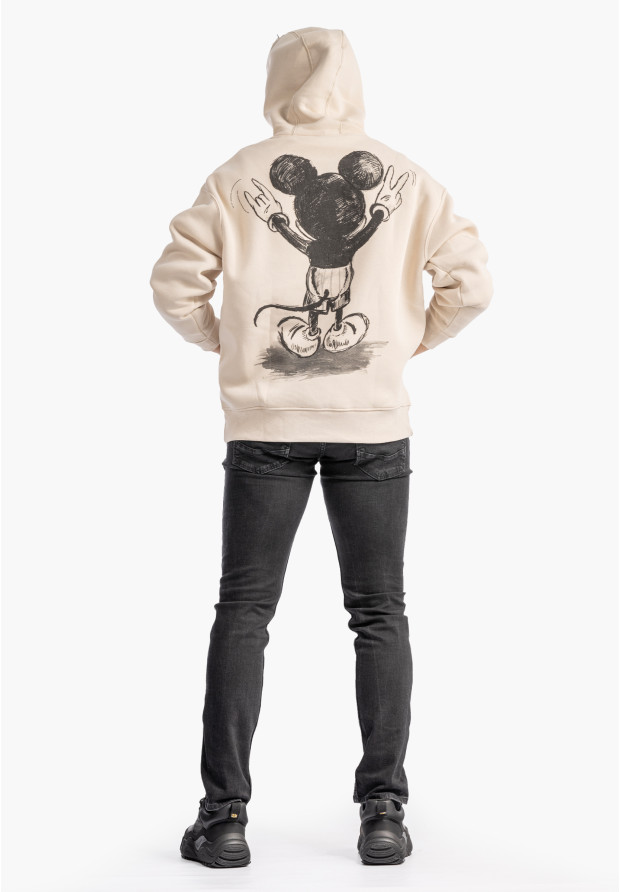Bluza Męska Z Kapturem Mickey Mouse Casual Streetwear Beżowa 2512