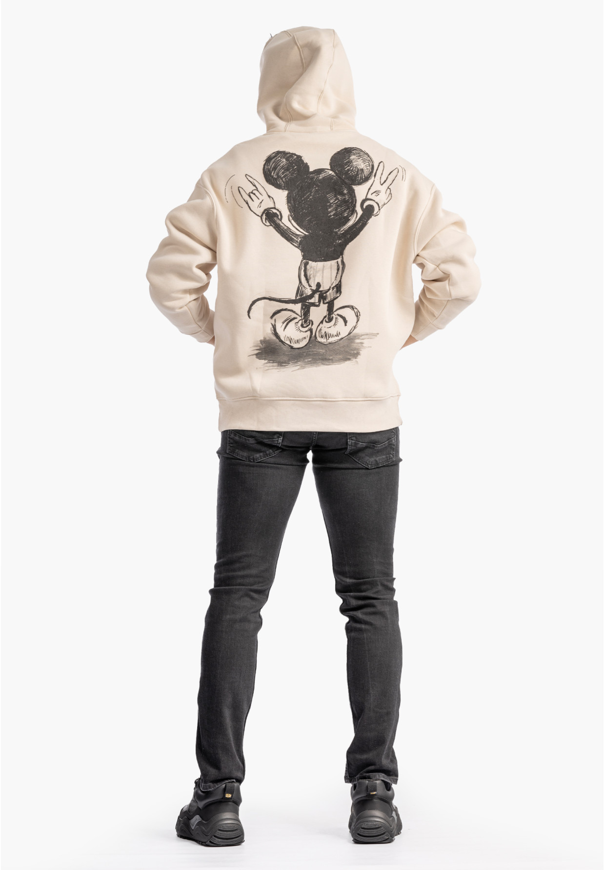 Bluza Męska Z Kapturem Mickey Mouse Casual Streetwear Beżowa 2512