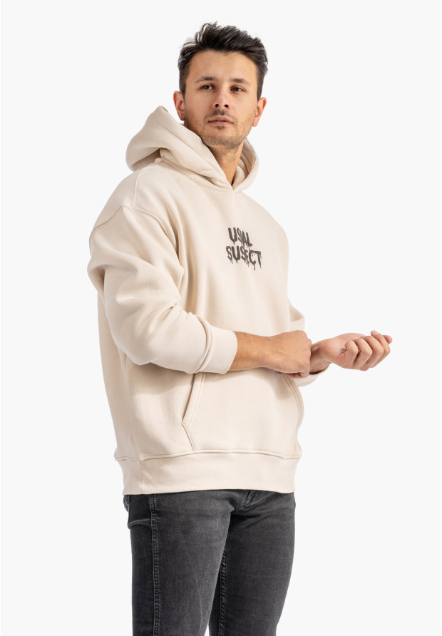 Bluza Męska Z Kapturem Mickey Mouse Casual Streetwear Beżowa 2512