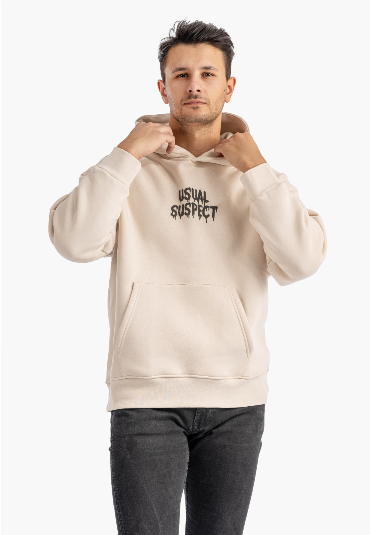 Bluza Męska Z Kapturem Mickey Mouse Casual Streetwear Beżowa 2512