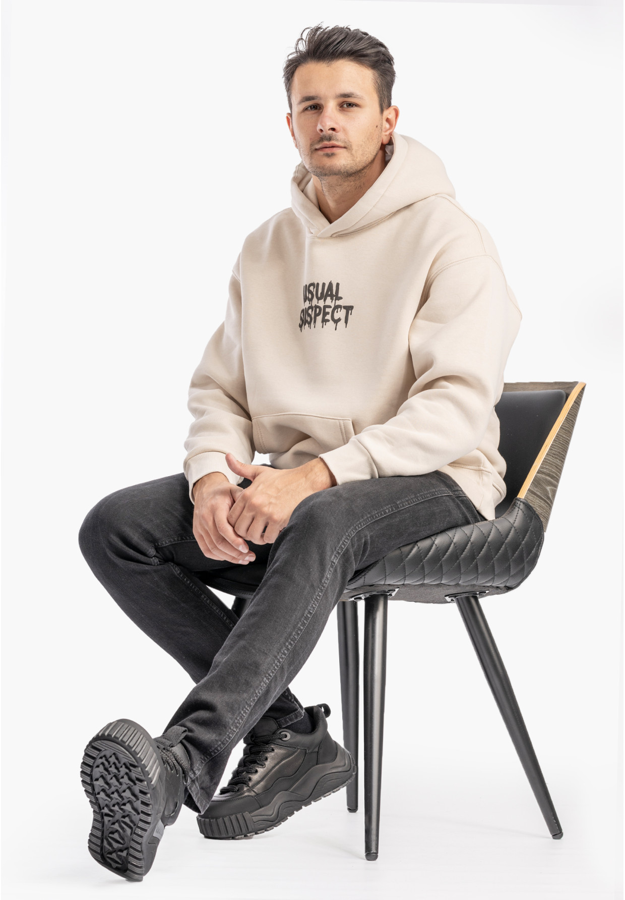 Bluza Męska Z Kapturem Mickey Mouse Casual Streetwear Beżowa 2512
