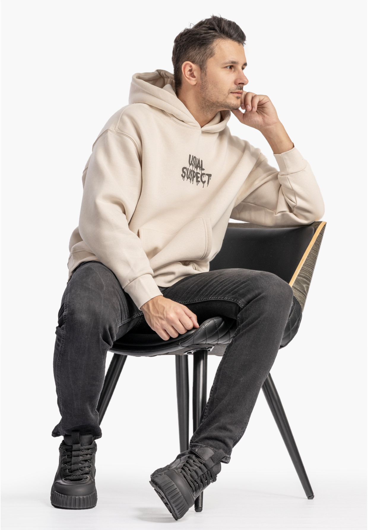 Bluza Męska Z Kapturem Mickey Mouse Casual Streetwear Beżowa 2512