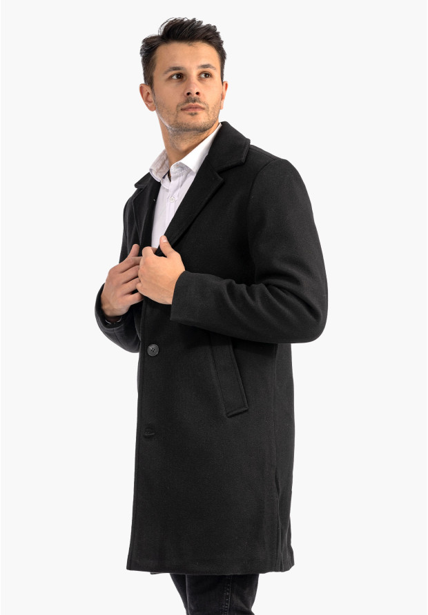 Płaszcz Męski Długi Czarny Elegancki Zimowy Klasyczny Formalny