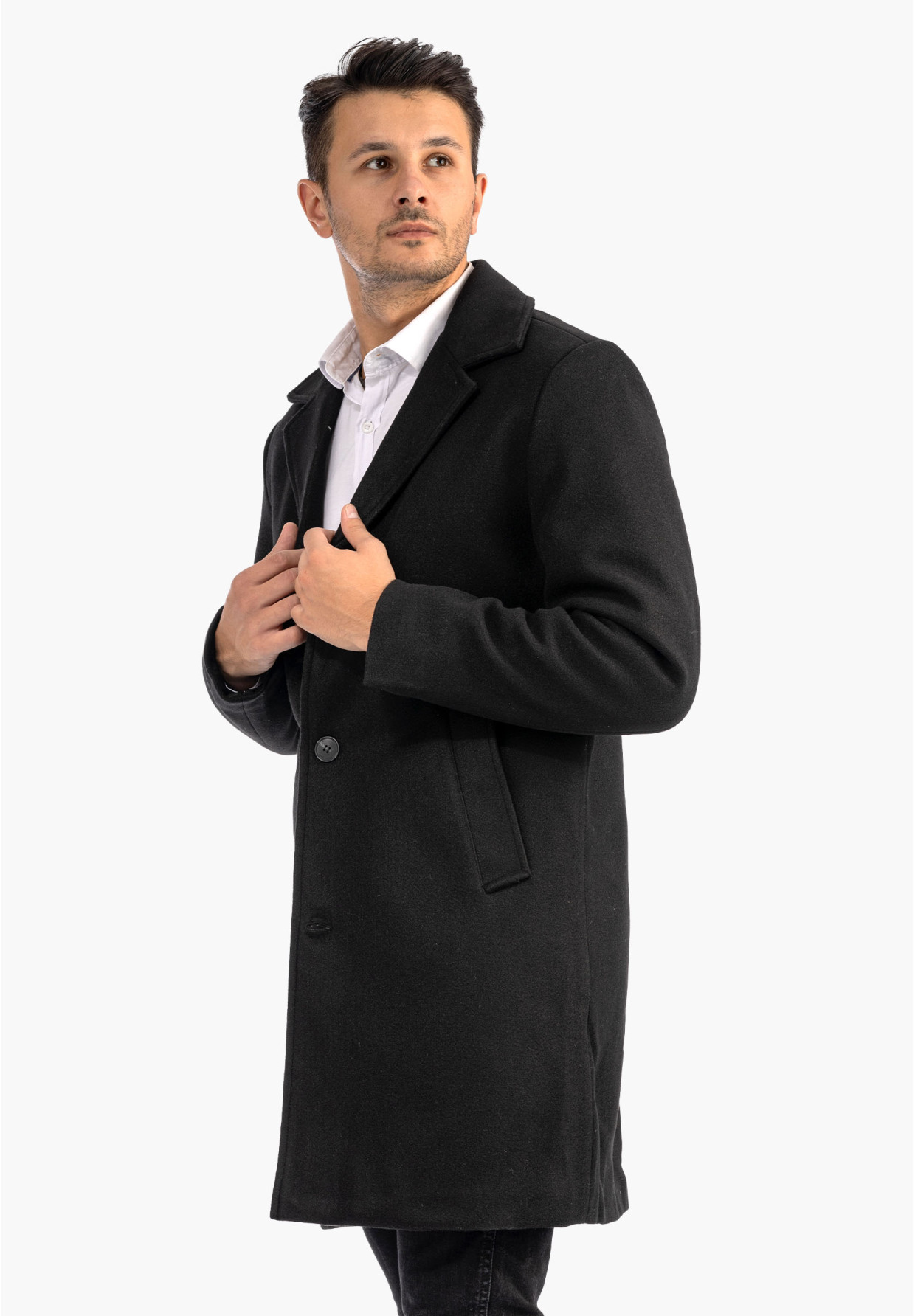 Płaszcz Męski Długi Czarny Elegancki Zimowy Klasyczny Formalny