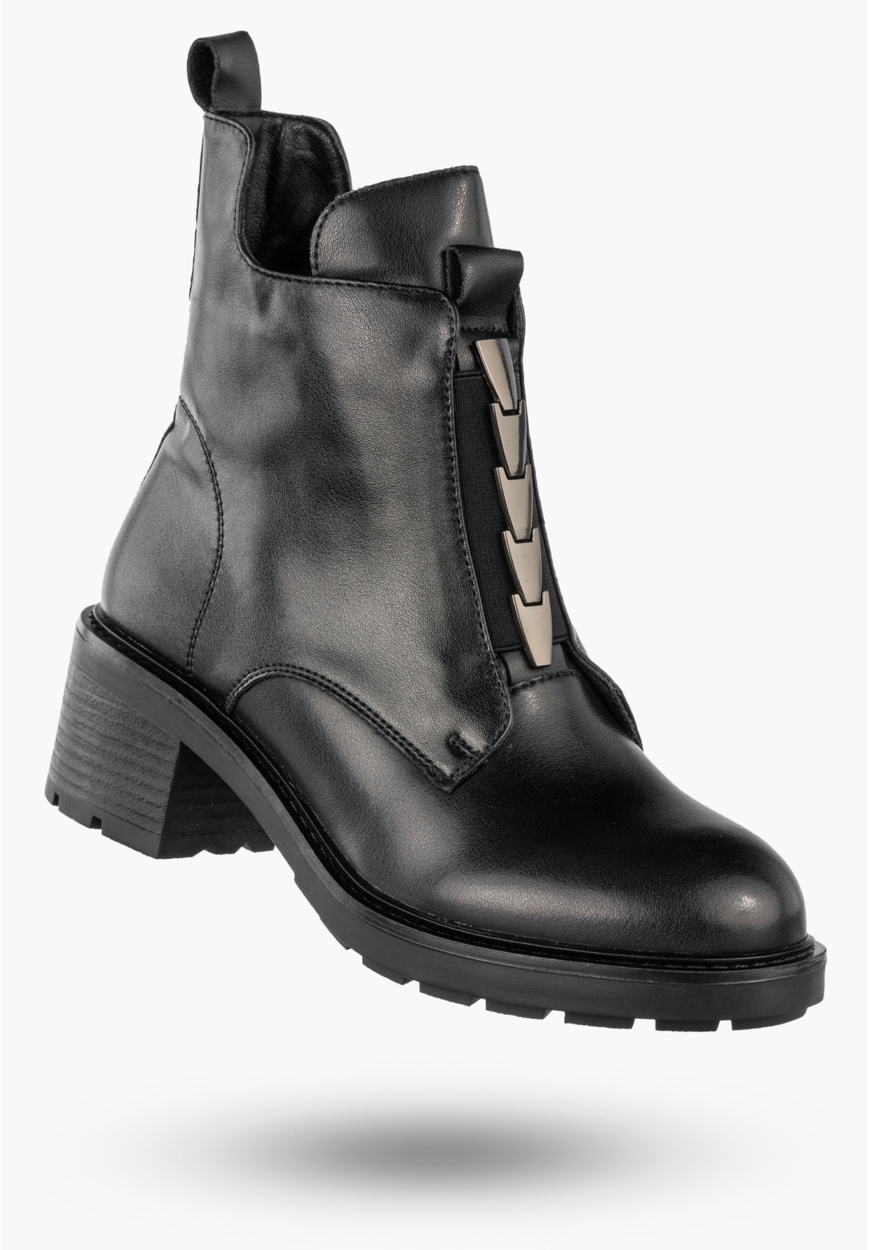 Botki Damskie Skórzane Buty Ocieplane Zimowe Klasyczne Czarne Jezzi SFY24172-3
