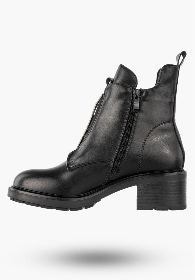 Botki Damskie Skórzane Buty Ocieplane Zimowe Klasyczne Czarne Jezzi SFY24172-3