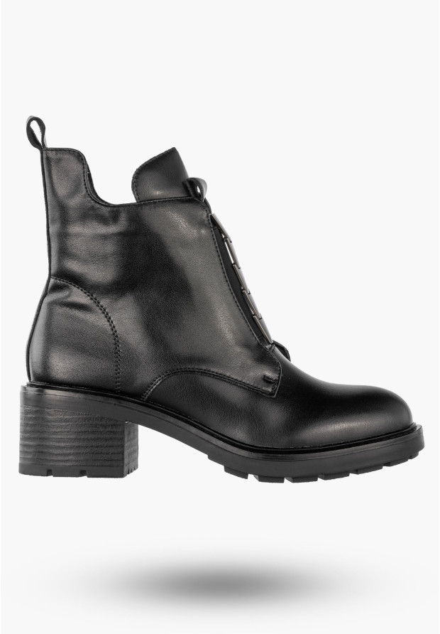 Botki Damskie Skórzane Buty Ocieplane Zimowe Klasyczne Czarne Jezzi SFY24172-3