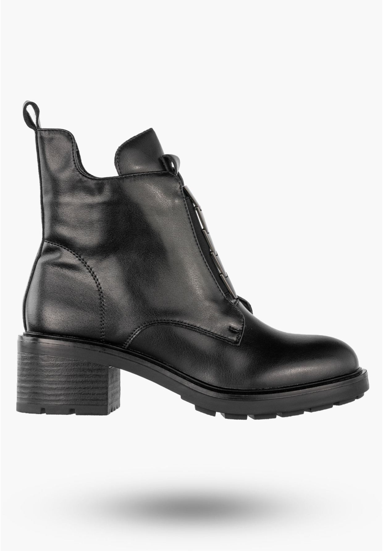 Botki Damskie Skórzane Buty Ocieplane Zimowe Klasyczne Czarne Jezzi SFY24172-3