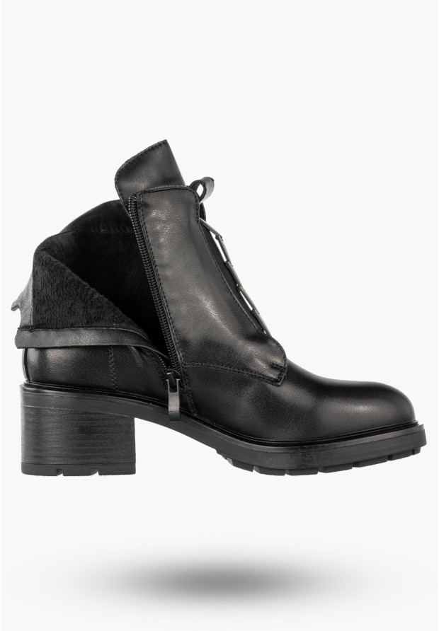 Botki Damskie Skórzane Buty Ocieplane Zimowe Klasyczne Czarne Jezzi SFY24172-3