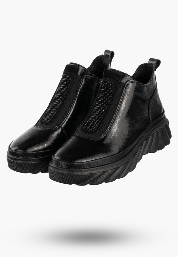 Botki Damskie Skórzane Buty Na Platformie Ocieplane Na Zimę Czarne Filippo DBT7426/25BK