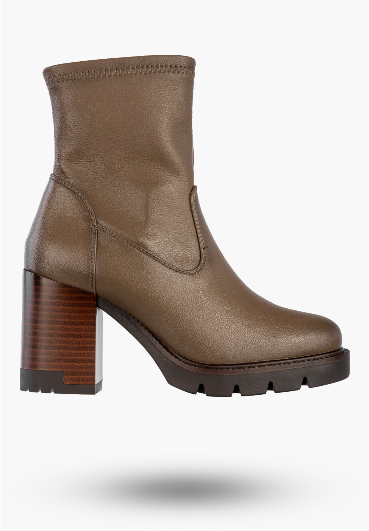 Botki Damskie Ekoskóra Buty Ocieplane Na Masywnym Obcasie Zimowe Khaki Potocki 25-12419KH