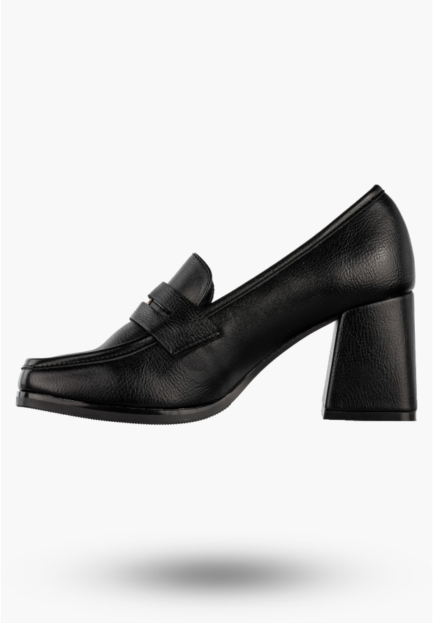 Mokasyny Damskie Ekoskóra Buty Na Obcasie Eleganckie Czarne Potocki 25-12710BK