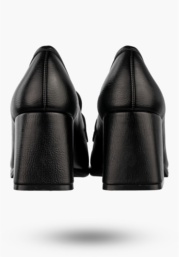 Mokasyny Damskie Ekoskóra Buty Na Obcasie Eleganckie Czarne Potocki 25-12710BK