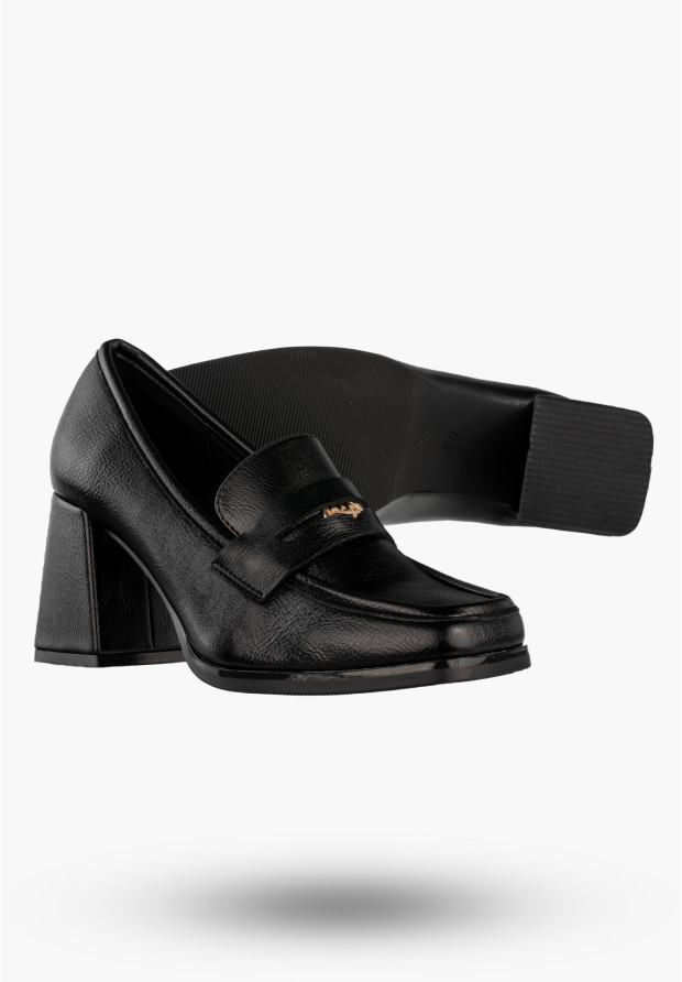 Mokasyny Damskie Ekoskóra Buty Na Obcasie Eleganckie Czarne Potocki 25-12710BK