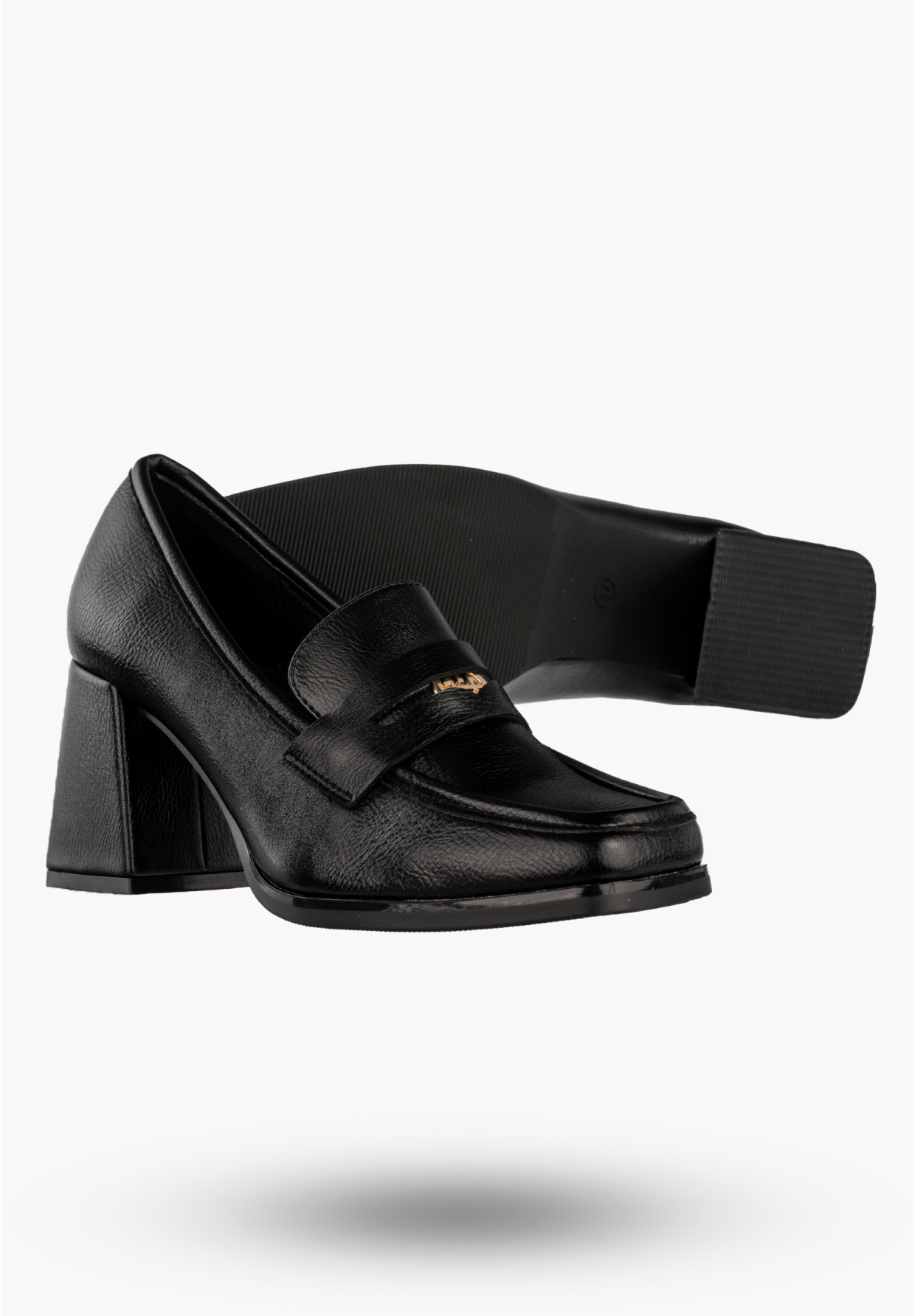 Mokasyny Damskie Ekoskóra Buty Na Obcasie Eleganckie Czarne Potocki 25-12710BK