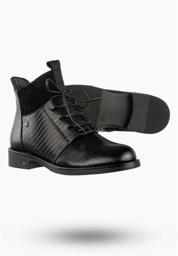 Trzewiki Damskie Buty Na Zamek Ocieplane Botki Zimowe Czarne Potocki 25-12688BK