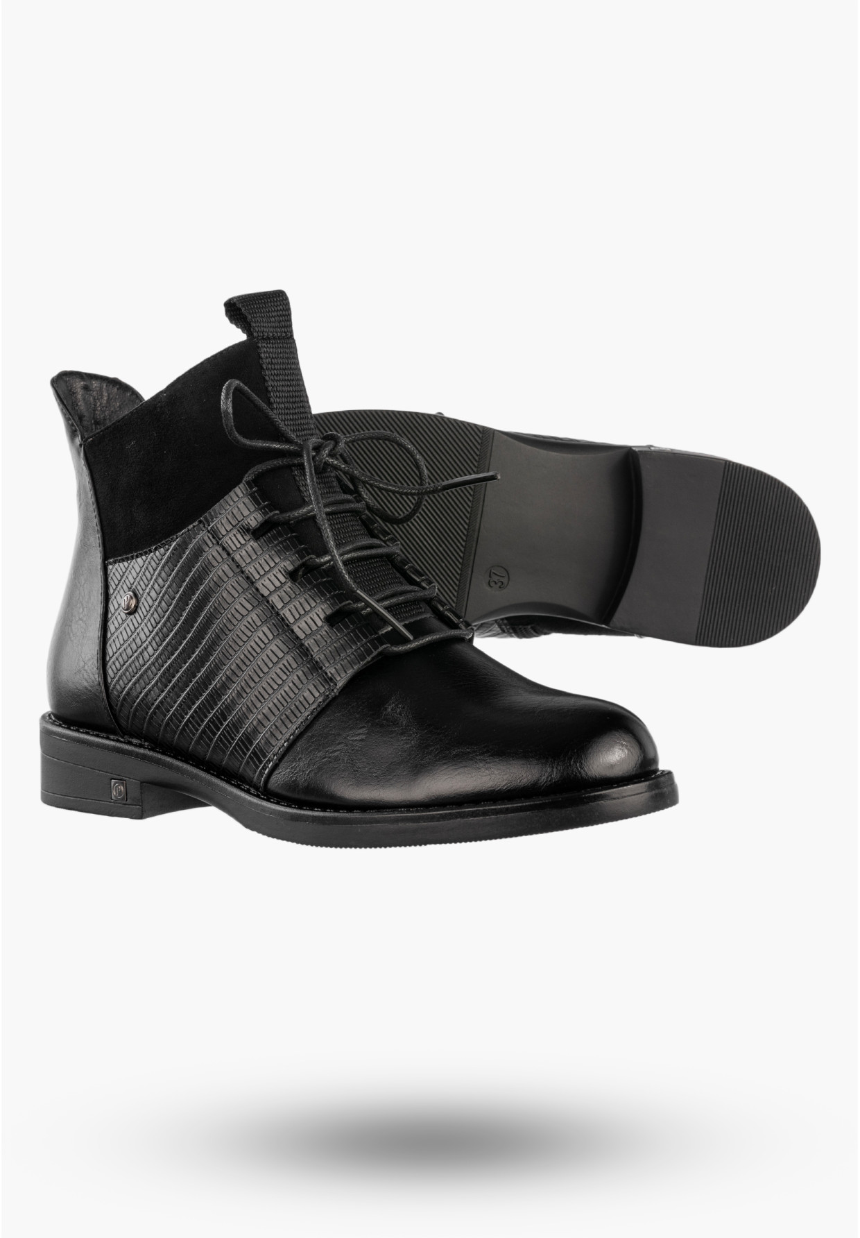Trzewiki Damskie Buty Na Zamek Ocieplane Botki Zimowe Czarne Potocki 25-12688BK
