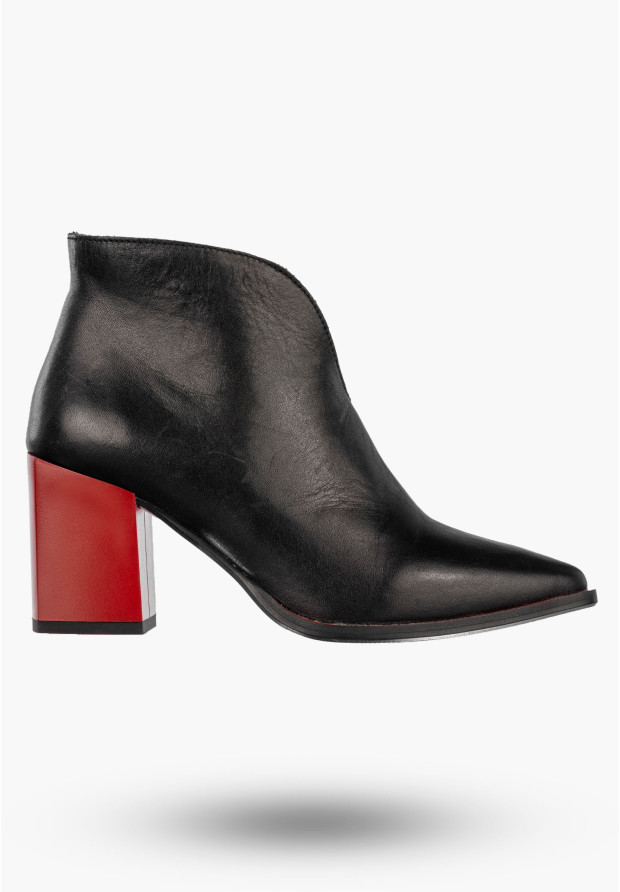 Botki Damskie Skórzane Eleganckie Buty Na Słupku Klasyczne Czarne Simen 2301A