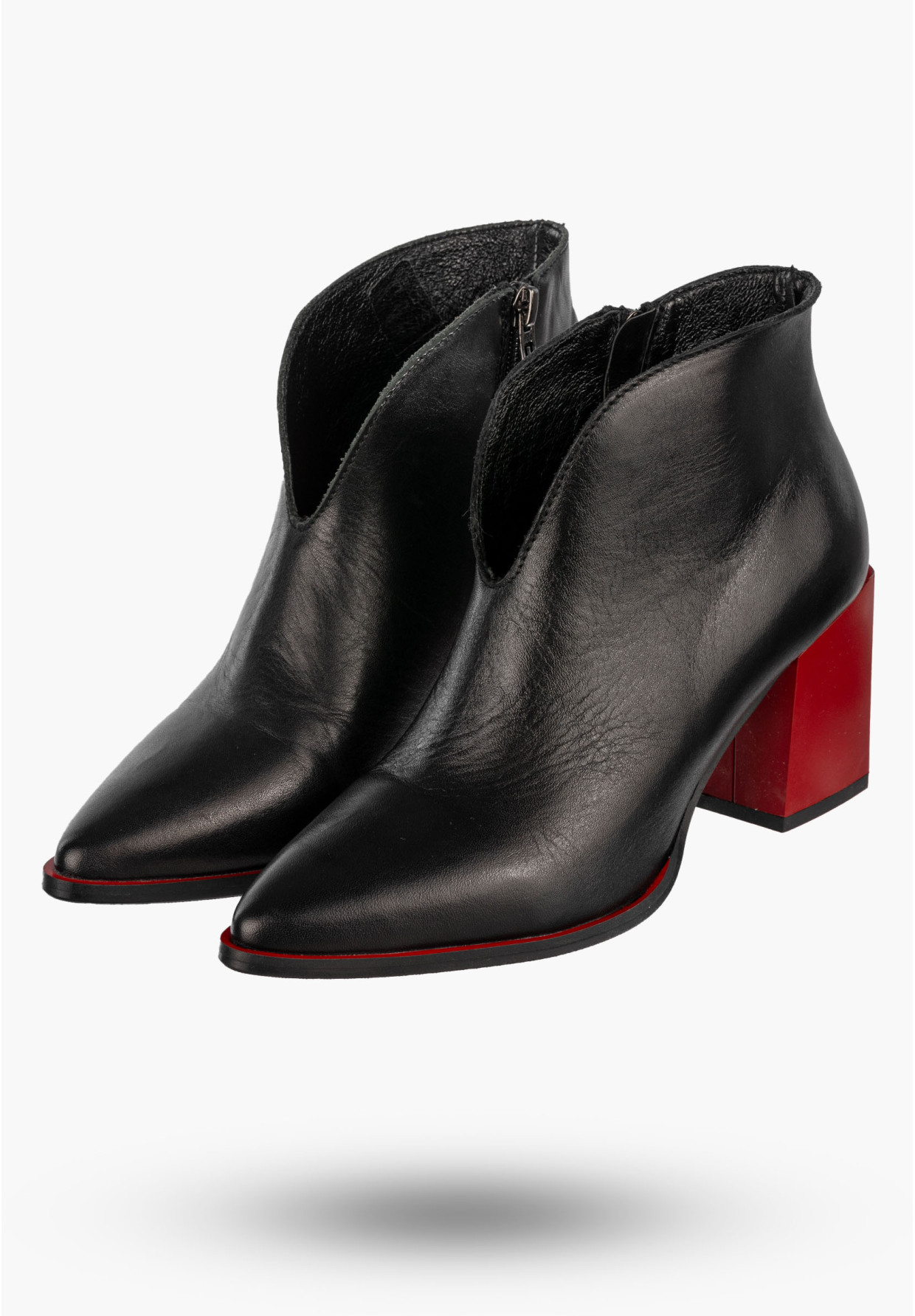 Botki Damskie Skórzane Eleganckie Buty Na Słupku Klasyczne Czarne Simen 2301A