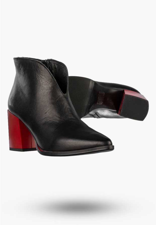 Botki Damskie Skórzane Eleganckie Buty Na Słupku Klasyczne Czarne Simen 2301A