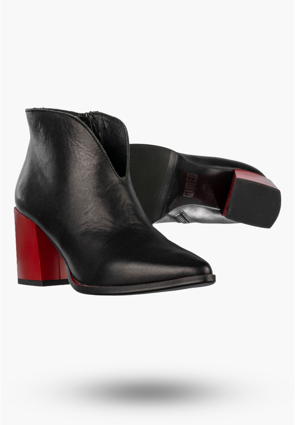 Botki Damskie Skórzane Eleganckie Buty Na Słupku Klasyczne Czarne Simen 2301A