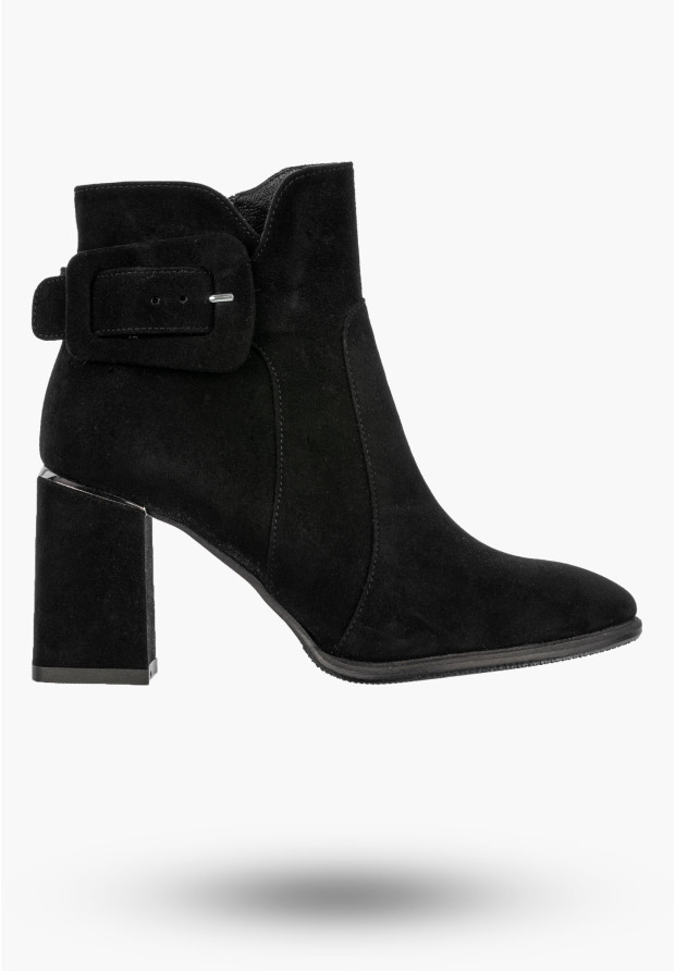 Botki Damskie Skórzane Eleganckie Buty Na Obcasie Modne Czarne NOBO J0440-20