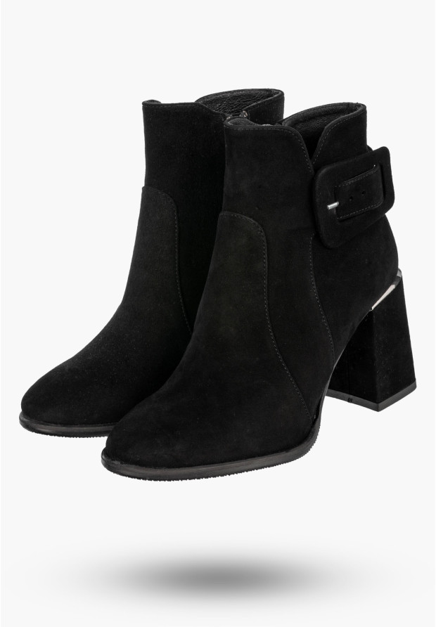 Botki Damskie Skórzane Eleganckie Buty Na Obcasie Modne Czarne NOBO J0440-20