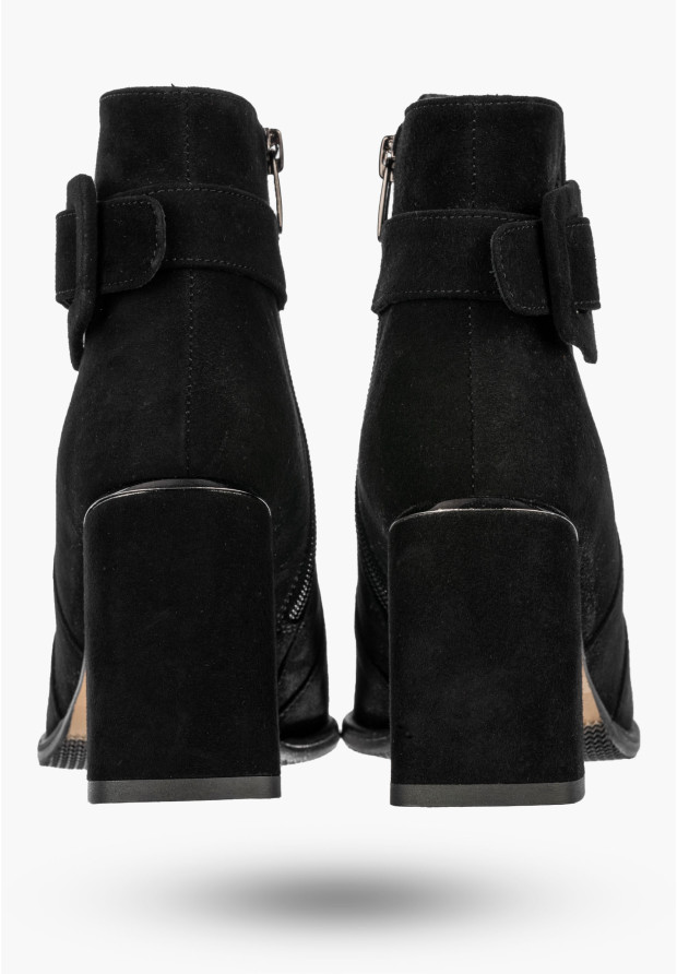 Botki Damskie Skórzane Eleganckie Buty Na Obcasie Modne Czarne NOBO J0440-20