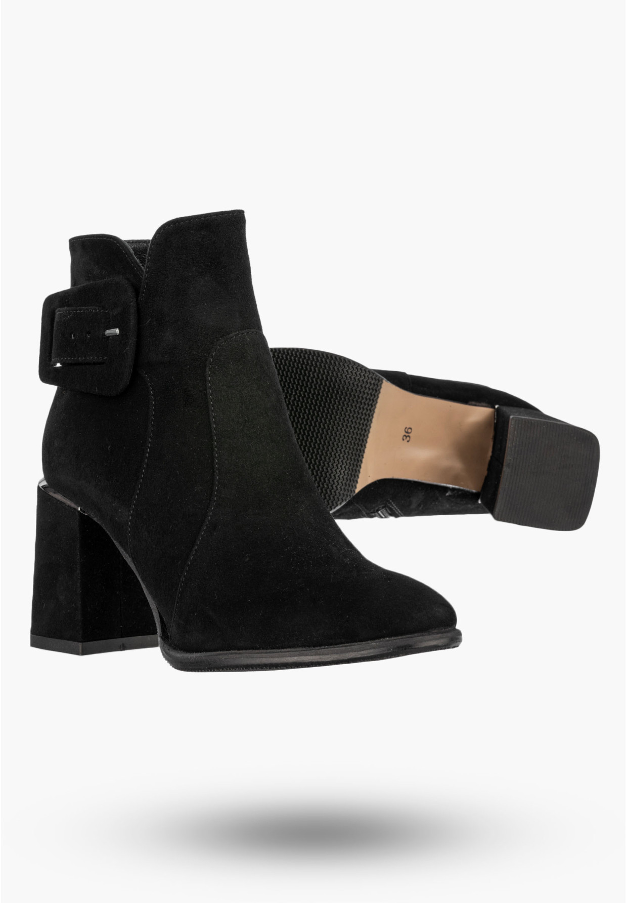 Botki Damskie Skórzane Eleganckie Buty Na Obcasie Modne Czarne NOBO J0440-20