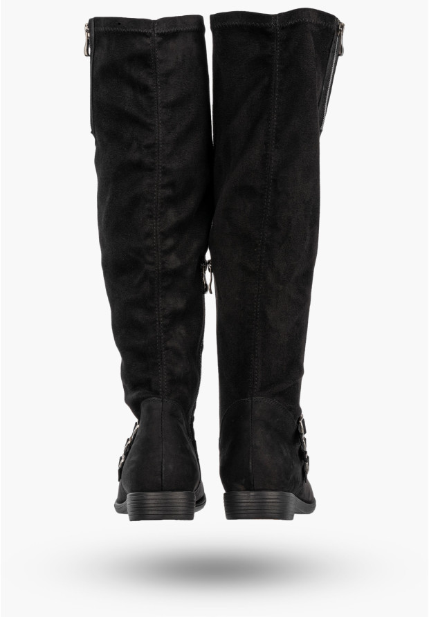 Kozaki Damskie Skórzane Buty Zimowe Ocieplane Nubuk Czarny Korda 1952