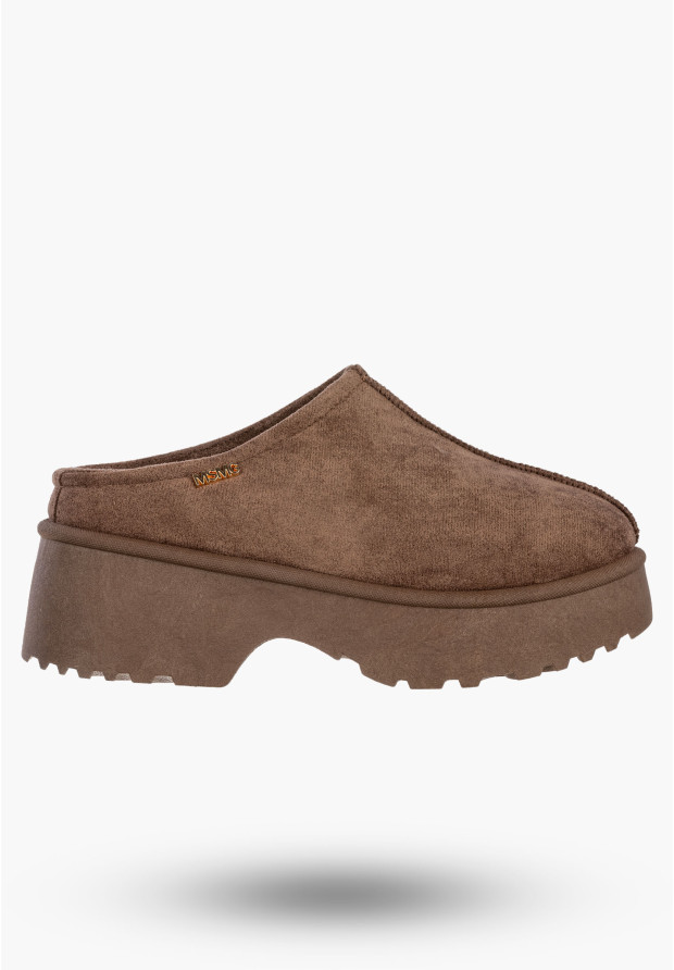 Klapki Damskie Buty Ocieplane Chodaki Botki Zimowe Na Grubej Podeszwie Brązowe HY881-2