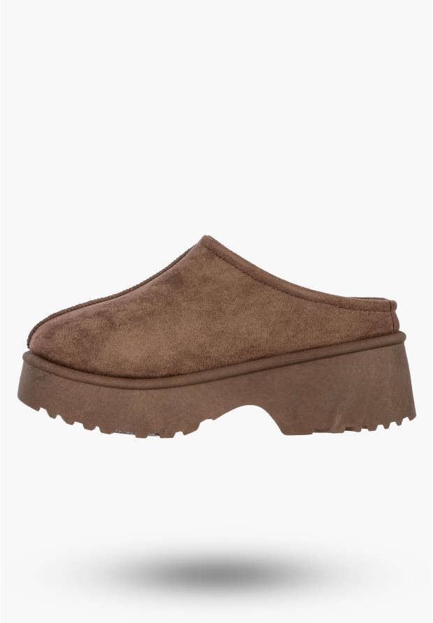 Klapki Damskie Buty Ocieplane Chodaki Botki Zimowe Na Grubej Podeszwie Brązowe HY881-2