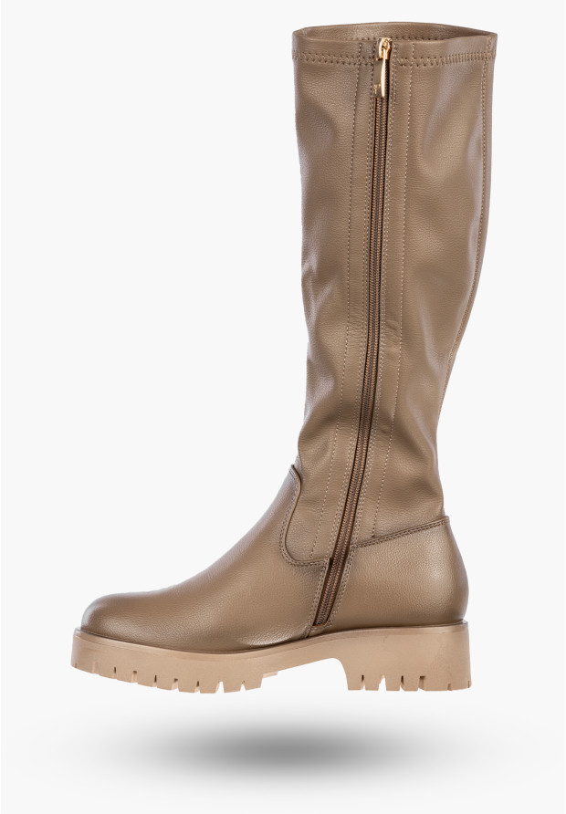 Kozaki Damskie Ekoskóra Buty Zimowe Ocieplane Klasyczne Khaki Potocki 25-12729KH
