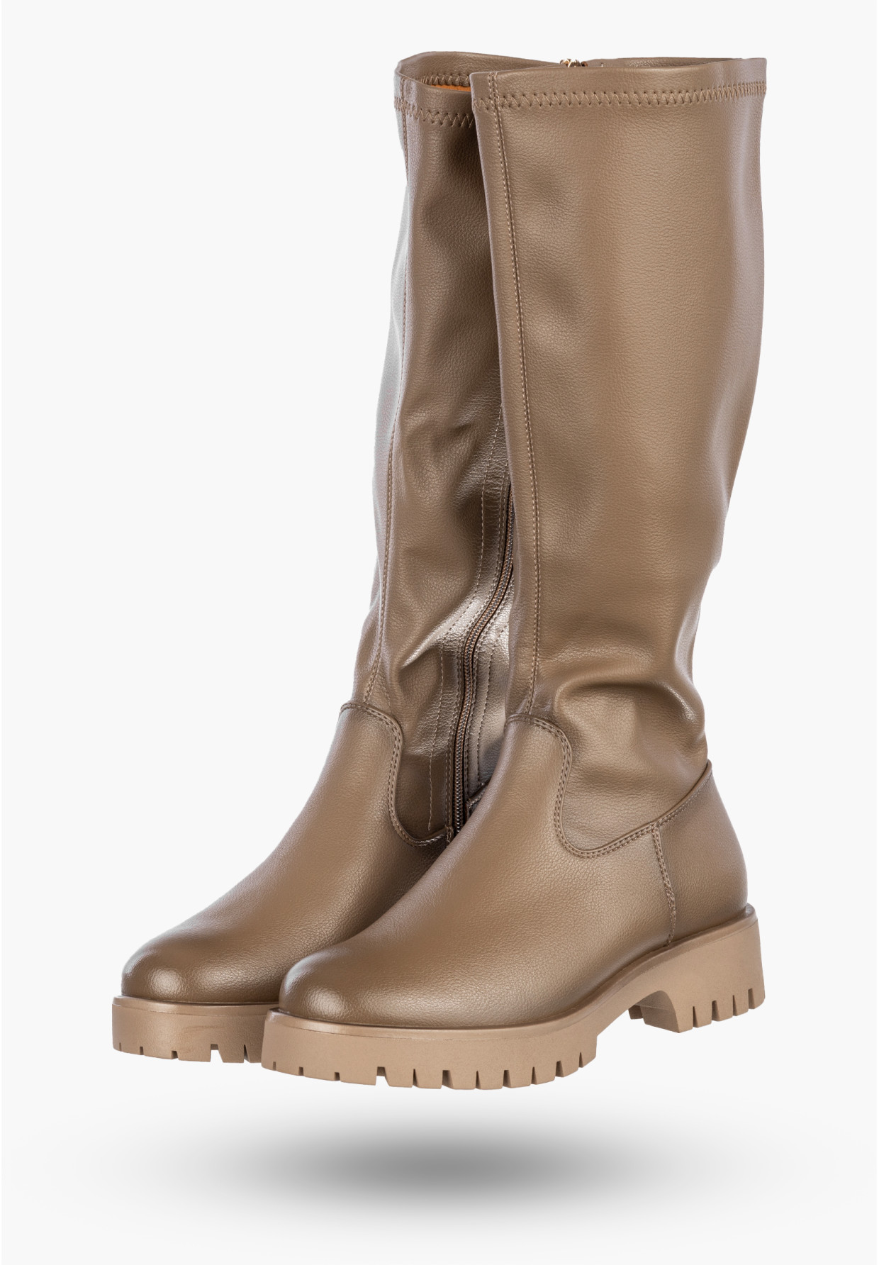 Kozaki Damskie Ekoskóra Buty Zimowe Ocieplane Klasyczne Khaki Potocki 25-12729KH