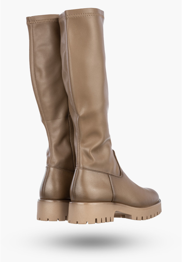 Kozaki Damskie Ekoskóra Buty Zimowe Ocieplane Klasyczne Khaki Potocki 25-12729KH