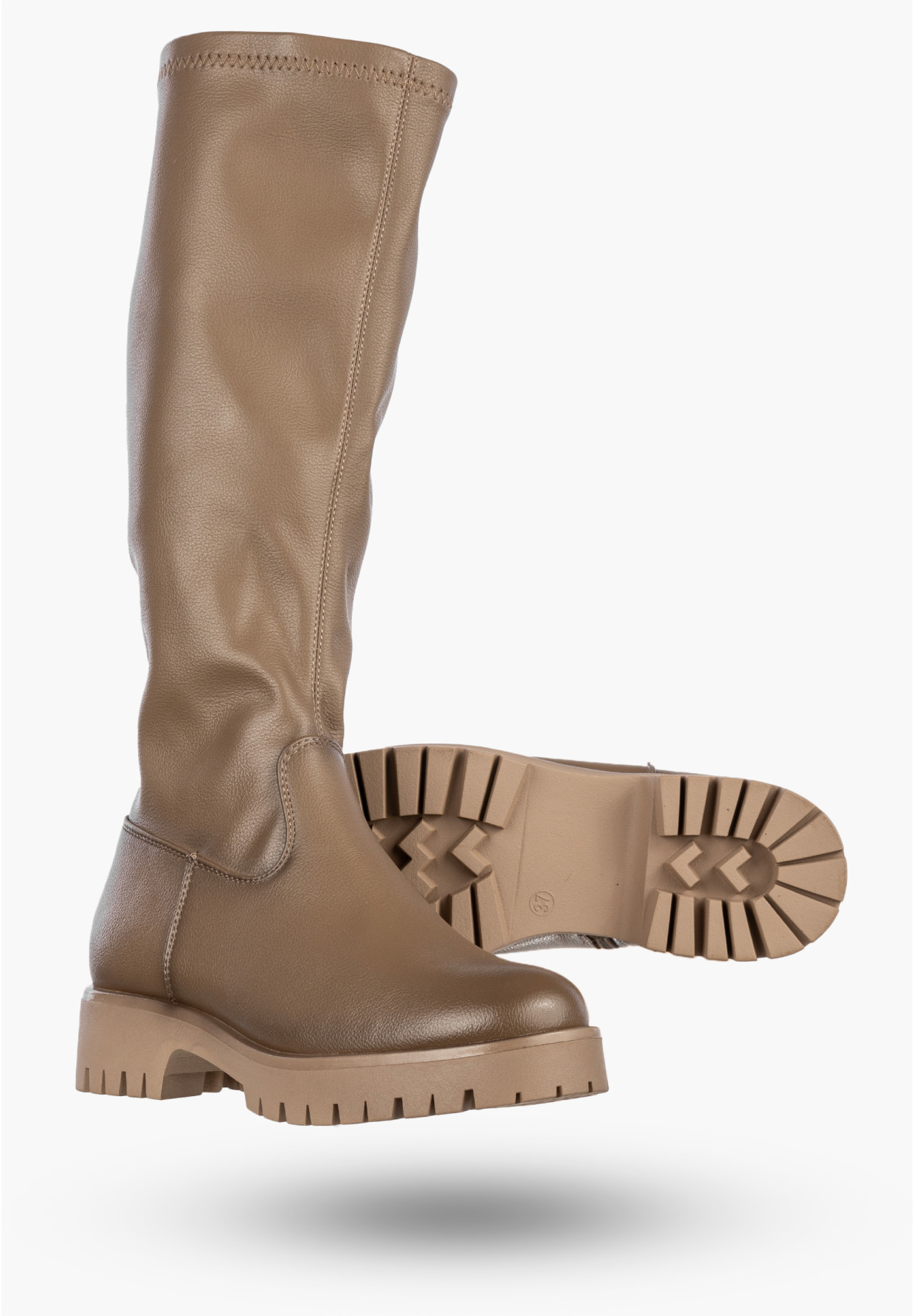 Kozaki Damskie Ekoskóra Buty Zimowe Ocieplane Klasyczne Khaki Potocki 25-12729KH