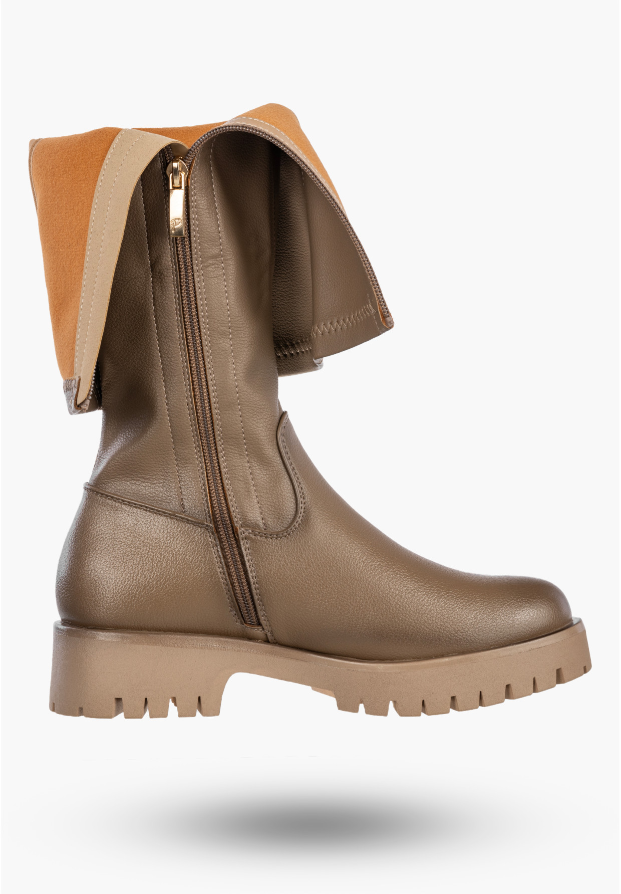 Kozaki Damskie Ekoskóra Buty Zimowe Ocieplane Klasyczne Khaki Potocki 25-12729KH