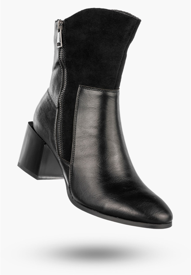 Botki Damskie Ekoskóra Ocieplane Eleganckie Buty Na Klocku Czarne Jezzi ASA217-9