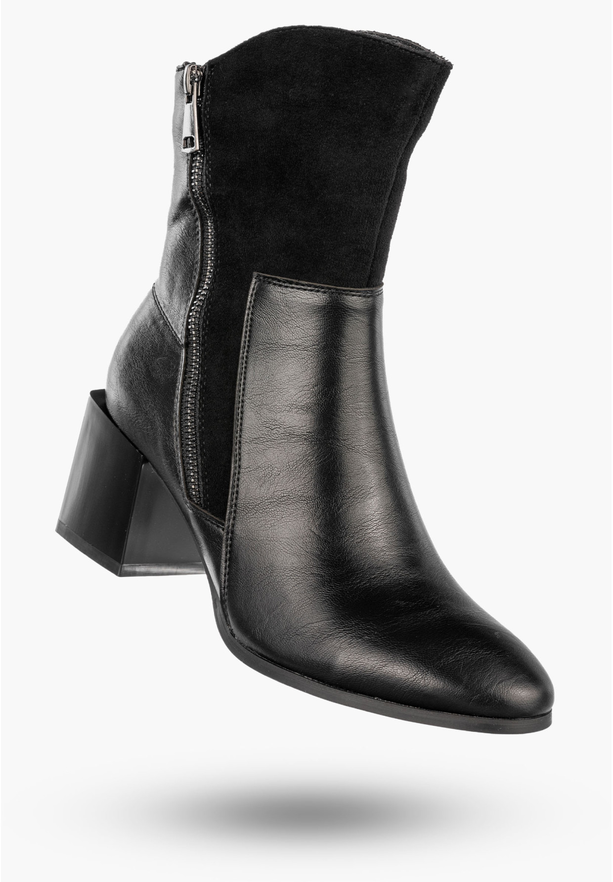 Botki Damskie Ekoskóra Ocieplane Eleganckie Buty Na Klocku Czarne Jezzi ASA217-9