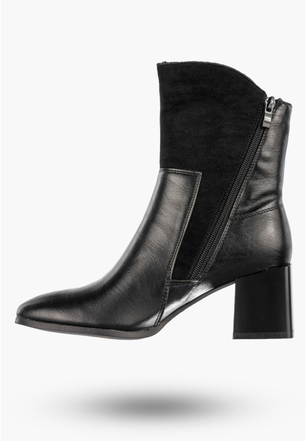 Botki Damskie Ekoskóra Ocieplane Eleganckie Buty Na Klocku Czarne Jezzi ASA217-9