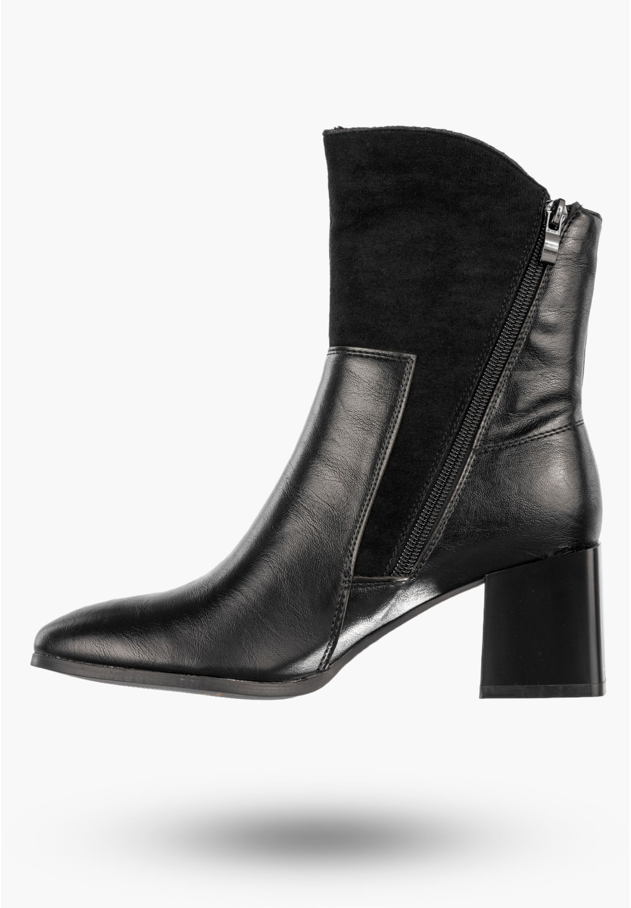 Botki Damskie Ekoskóra Ocieplane Eleganckie Buty Na Klocku Czarne Jezzi ASA217-9