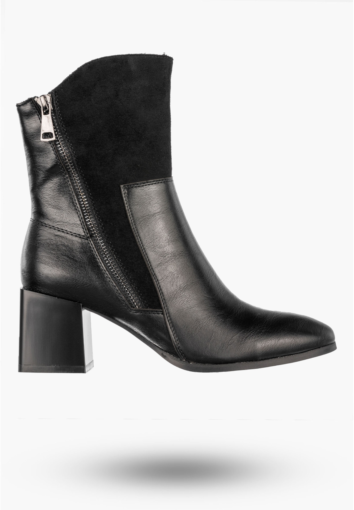 Botki Damskie Ekoskóra Ocieplane Eleganckie Buty Na Klocku Czarne Jezzi ASA217-9