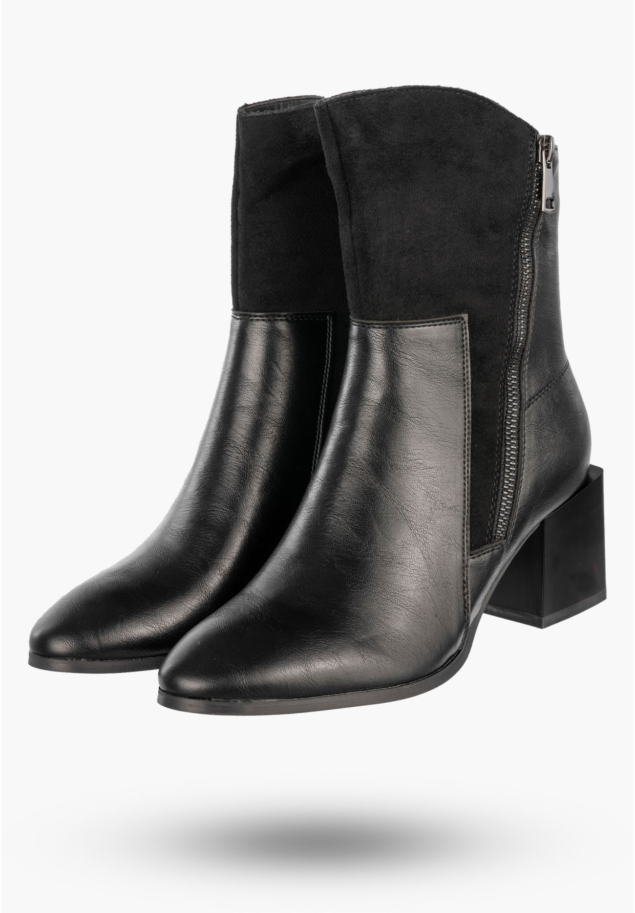 Botki Damskie Ekoskóra Ocieplane Eleganckie Buty Na Klocku Czarne Jezzi ASA217-9