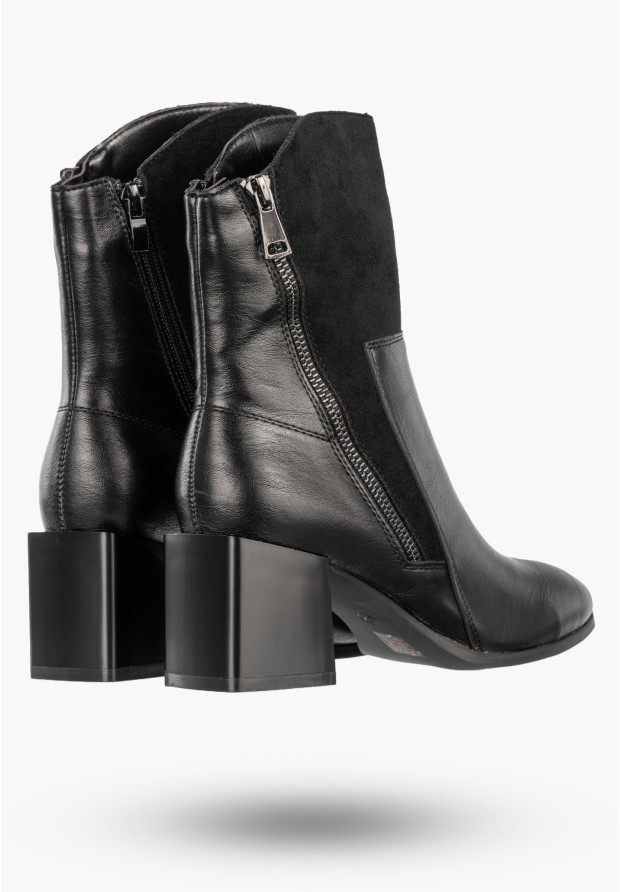 Botki Damskie Ekoskóra Ocieplane Eleganckie Buty Na Klocku Czarne Jezzi ASA217-9